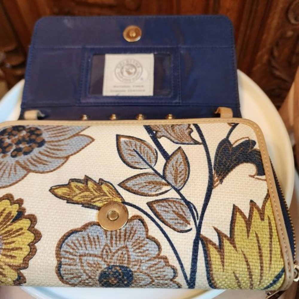 SPARTINA 449 YEMAYA LINEN WITH LEATHER TRIM WALLET